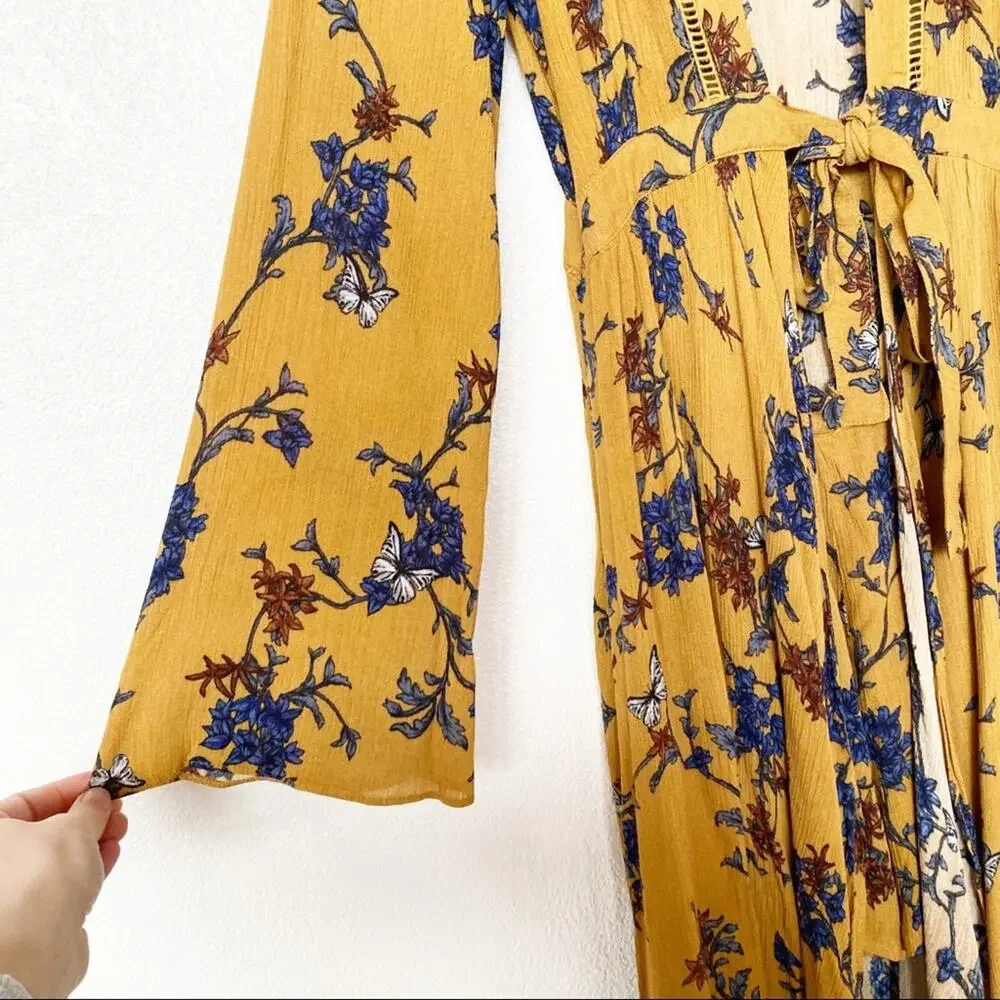 Dance & Marvel Butterfly Floral Boho Wrap Kimono Romper Size Small